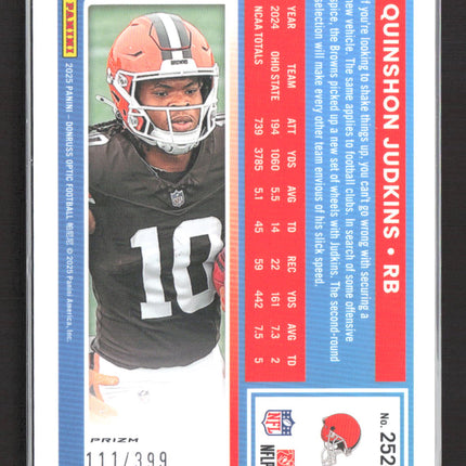 2025 Panini Donruss Optic Football Quinshon Judkins #252 Blue Prizm 111/399