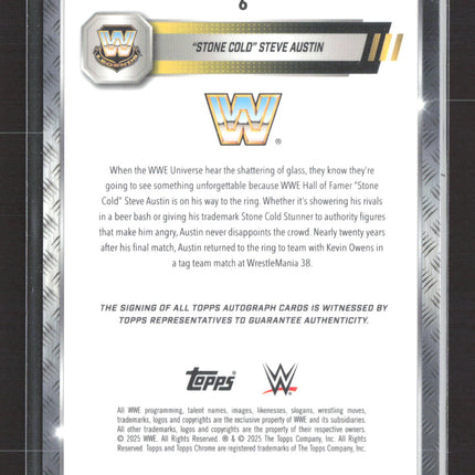 2025 Topps Chrome WWE Stone Cold Steve Austin #6 Orange Refractor 04/25 Auto