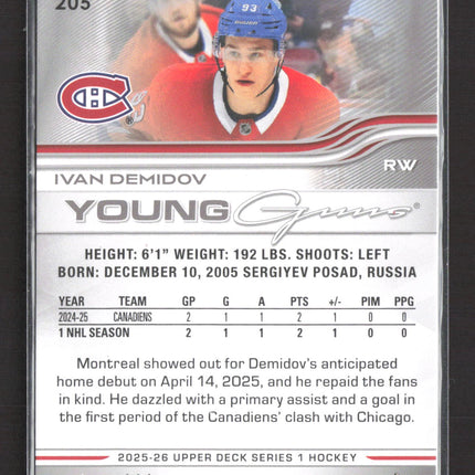 2025 Upper Deck Series 1 Young Guns Ivan Demidov #205