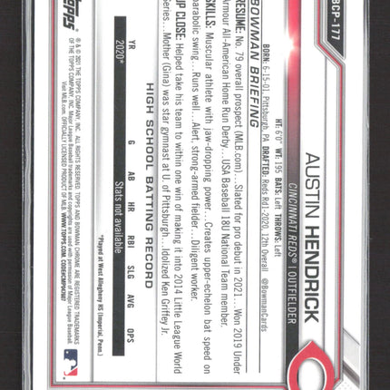 2021 Bowman Chrome Austin Hendrick #BCP-177 Pink Shimmer Refractor /199