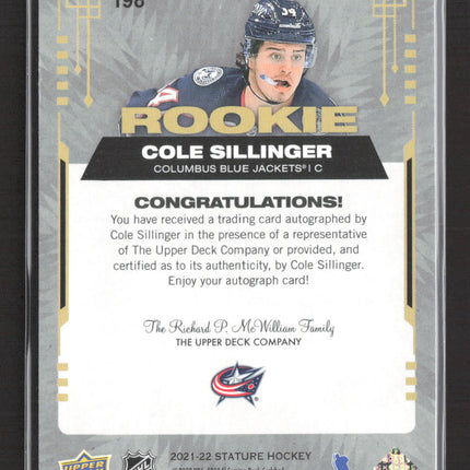 2022 Upper Deck Stature Cole Sillinger #198 08/10 Auto