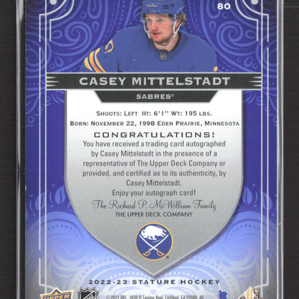 2023 Upper Deck Stature Casey Mittelstadt #80 Purple 04/10 Auto