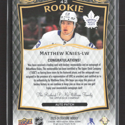 2025 Upper Deck Stature Matthew Knies #42 Patch 07/49 Patch Auto
