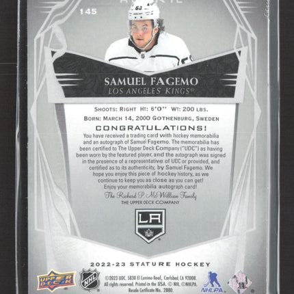 2023 Upper Deck Stature Samuel Fagemo #145 07/20 Patch Memorabilia Auto
