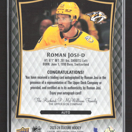 2025 Upper Deck Stature Roman Josi #22 Auto