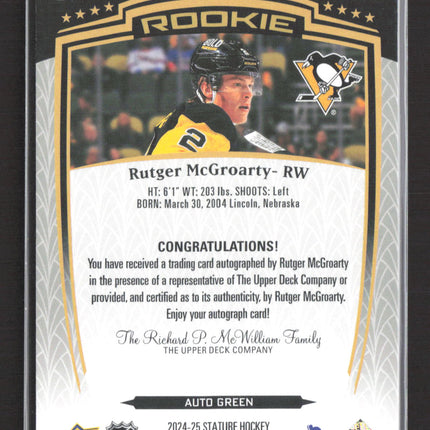 2025 Upper Deck Stature Rutger McGroarty #39 Green 002/199 Auto