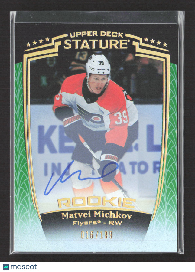 2025 Upper Deck Stature Matvei Michkov #32 Auto Green 016/199 Auto