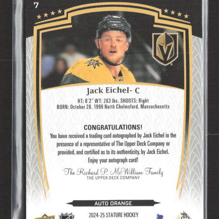2025 Upper Deck Stature Jack Eichel #7 Auto Orange 32/50 Auto