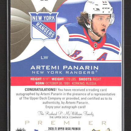 2021 Upper Deck Premier Artemi Panarin #22 10/25 Auto Gold