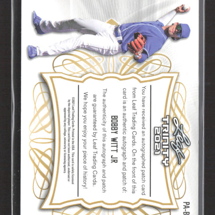 2021 Leaf Trinity Bobby Witt Jr #PA-BWJ Patch Auto