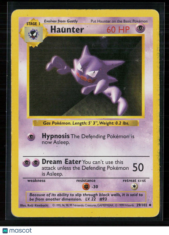 Pokemon 1999 Base Set Shadowless Haunter #29/102