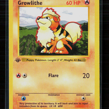 Pokemon 1999 Base Set Growlithe 1st Edition Shadowless #28/102