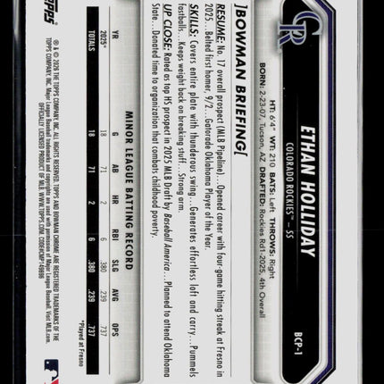 2026 Topps Bowman Chrome Ethan Holliday #BCP-1 Mojo Refractor