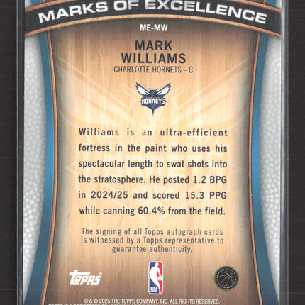 2025 Topps Marks of Excellence Mark Williams #ME-MW Gold 11/50 Auto