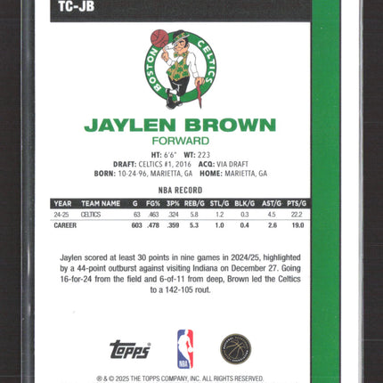 2025 Topps Chrome Jaylen Brown #TC-JB Aqua Mojo Refractor /199