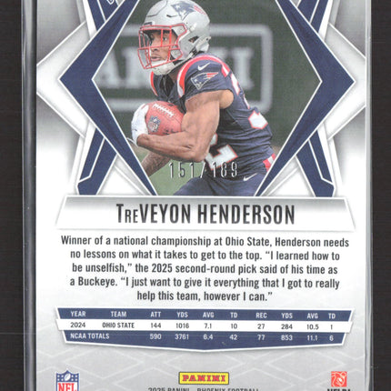2025 Panini Phoenix Football TreVeyon Henderson #187 Orange RC 151/189