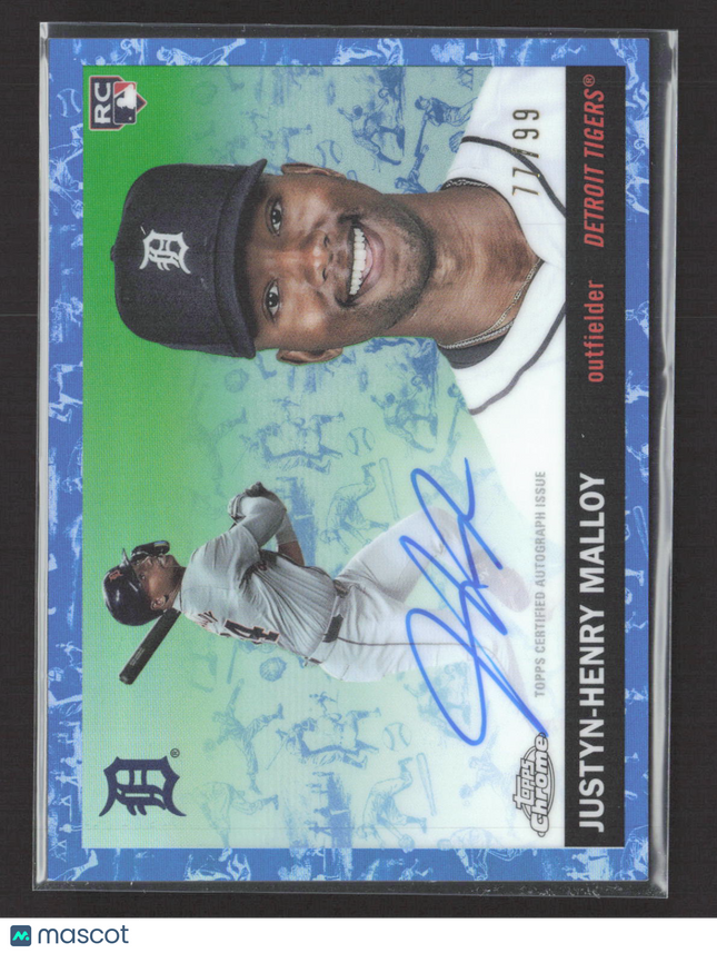 2025 Topps Chrome Platinum Justyn-Henry Malloy #CPA-JMA Blue RC Auto /99