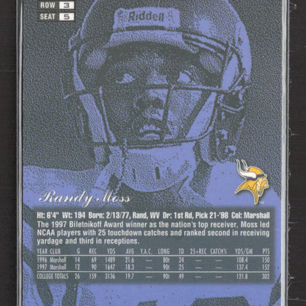 1998 Flair Showcase Randy Moss #SEC 2 ROW 3 SEAT 5