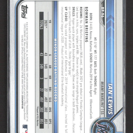 2022 Bowman Ian Lewis #BP-96 Purple 1st Bowman /250