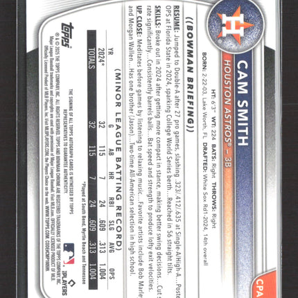 2025 Topps Bowman Chrome Cam Smith #CPA-CSM Green RayWave 74/99 Auto