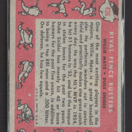 1958 Topps Duke Snider Willie Mays #436