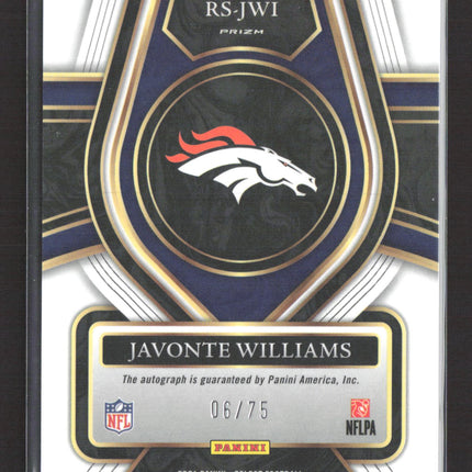 2022 Panini Select Prizm Javonte Williams #RS-JWI 06/75 RC Auto Blue