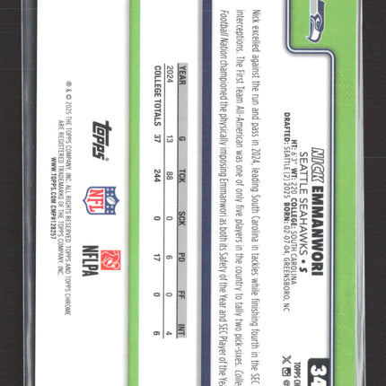 2025 Topps Chrome Nick Emmanwori #348 Orange Sapphire Refractor RC 19/25