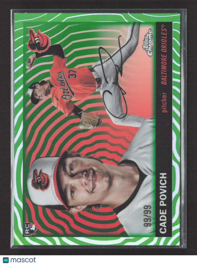 2025 Topps Chrome Cade Povich #319 Green Sonar Refractor RC /99