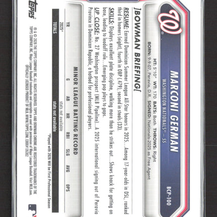2026 Bowman Chrome Marconi German #BCP-100 Green Refractor 90/99