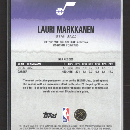 2026 Topps Signature Class Lauri Markkanen #24 021/150