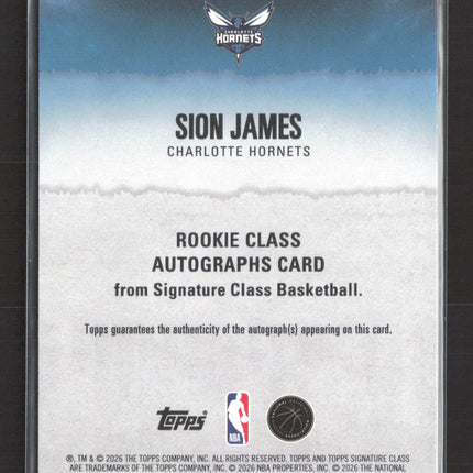 2026 Topps Signature Class Basketball Sion James #RCA-SJ RC Auto
