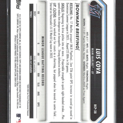 2024 Bowman Chrome Luis Cova #BCP-38 Reptilian Refractor 1st Bowman