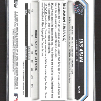 2025 Bowman Chrome Luis Arana #BCP-72 Atomic Refractor
