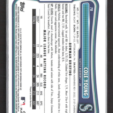 2026 Topps Bowman Chrome Mojo Cole Young #78 RC