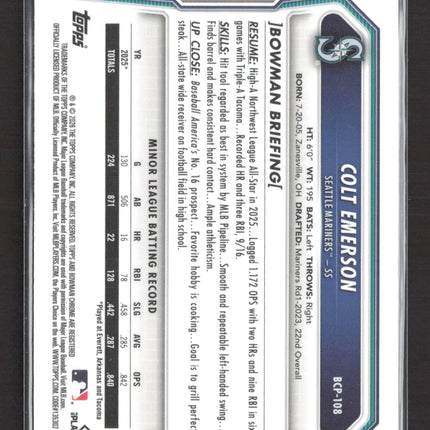 2026 Bowman Chrome Colt Emerson #BCP-108 Lazer