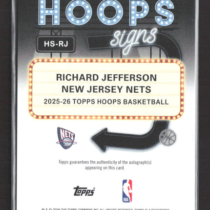 2026 Topps Hoops Basketball Hoops Signs Richard Jefferson #HS-RJ Auto