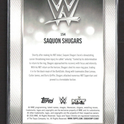 2026 Topps Chrome WWE Saquon Shugars #154 Yellow Sapphire RC 03/75