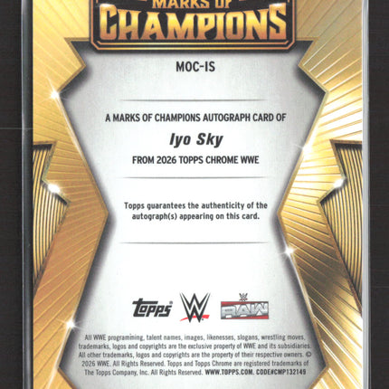 2026 Topps Chrome WWE Marks of Champions Iyo Sky #MOC-IS Blue Sappire Auto
