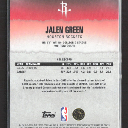 2026 Topps Signature Class Jalen Green #67 178/225