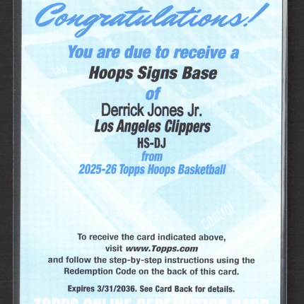 2026 Topps Hoops Basketball Derrick Jones Jr. #HS-DJ Redemption Auto