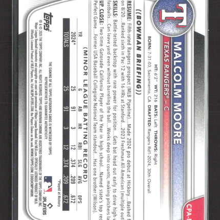 2025 Bowman Chrome Malcolm Moore #CPA-MMO Orange Refractor 02/25 Auto