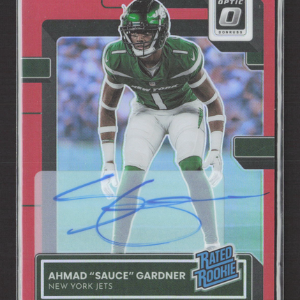2023 Panini Donruss Optic Prizm Ahmad Sauce Gardner #228 Red 75/75 Auto