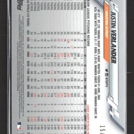 2020 Topps Chrome Justin Verlander #164 Orange Refractor /25