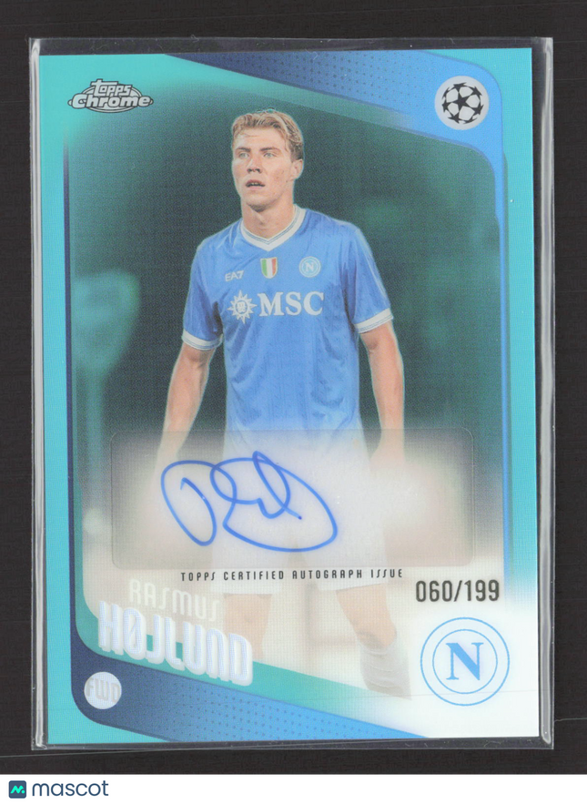 2026 Topps Chrome UEFA Club Competitions Rasmus Hojlund #CA-RH Aqua 060/199 Auto