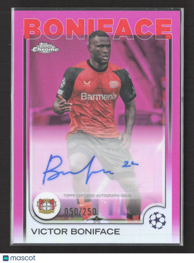 2025 Topps Chrome UEFA Club Competitions Victor Boniface #CA-VB Pink /250 Auto