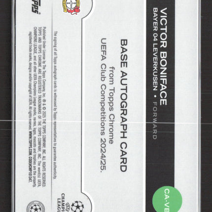 2025 Topps Chrome UEFA Club Competitions Victor Boniface #CA-VB Pink /250 Auto