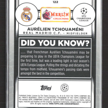 2023 Topps Merlin Chrome UEFA Aurelien Tchouameni #122 Aqua Speckle /199