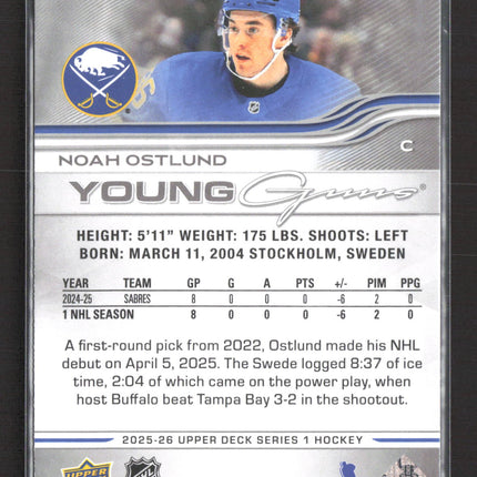 2025 Upper Deck Series 1 Hockey Young Guns Noah Ostlund #219