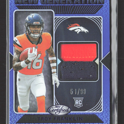 2024 Panini Certified New Generation Troy Franklin #NGS-TFN Blue 51/99 RC Patch