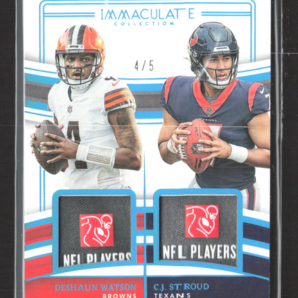2023 Immaculate Dual Jersey CJ Stroud Deshaun Watson /5 Laundry Tag Patch Rc